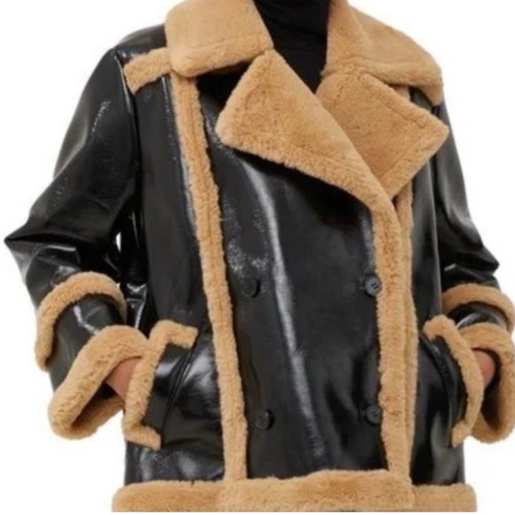 French Connection Jackets & Blazers - French Connection Black and Tan Teddy Jacket